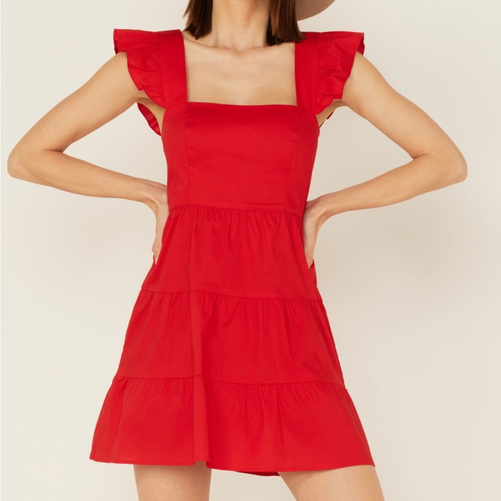 SHOW ME YOUR MUMU OPEN-BACK BOW TIE TIERED MINI DRESS